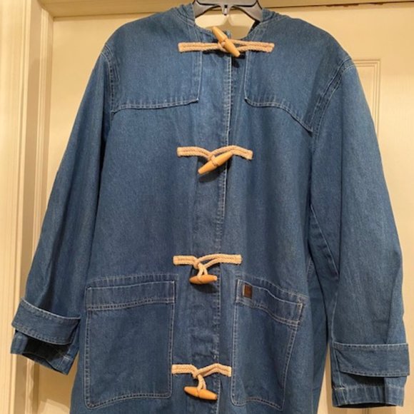 Denim & Co. Toggle Button Closure Hooded Coat & Removable Flannel Lining, 1X - Picture 1 of 6